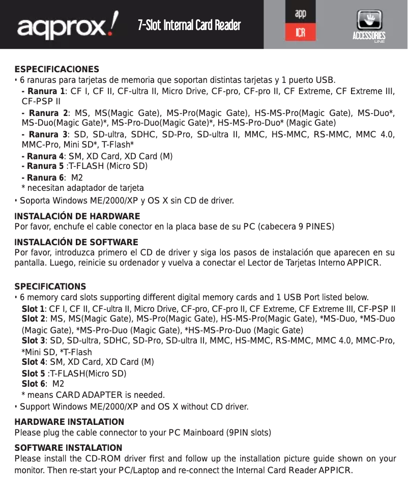 Page 1 de la notice Manuel utilisateur Approx APPICR