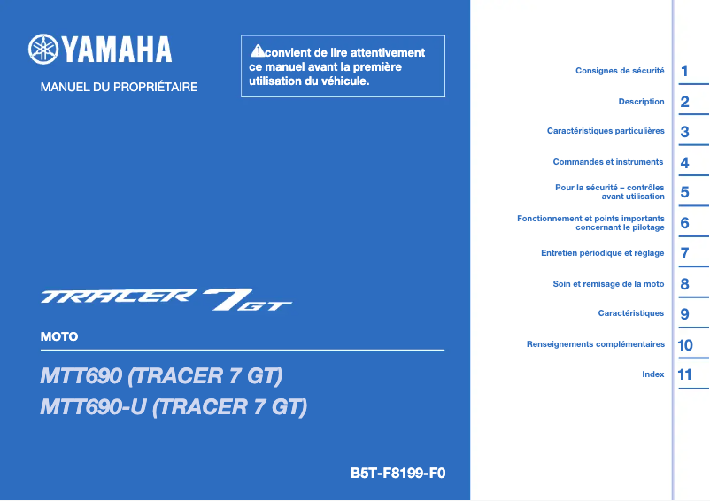 First page image of the manual for Tracer 7 GT (2023)