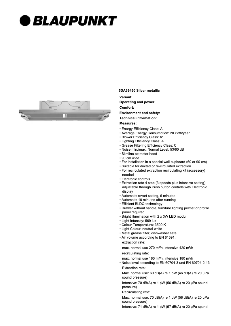 Page n°1 - Fiche technique Blaupunkt 5DA39450
