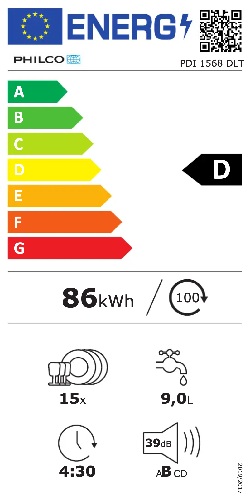 Page n°1 - Label énergétique Philco PDI 1568 DLT