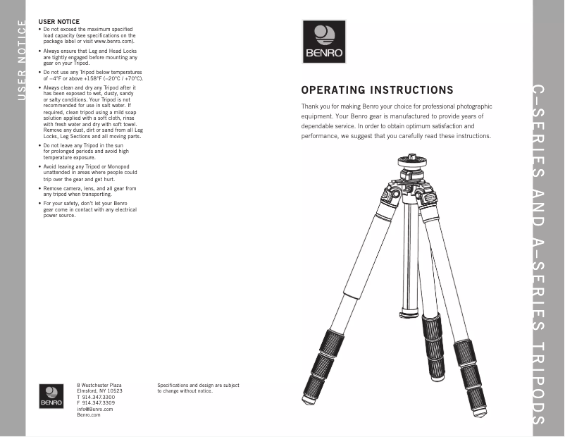 Page 1 de la notice Manuel utilisateur Benro C373T