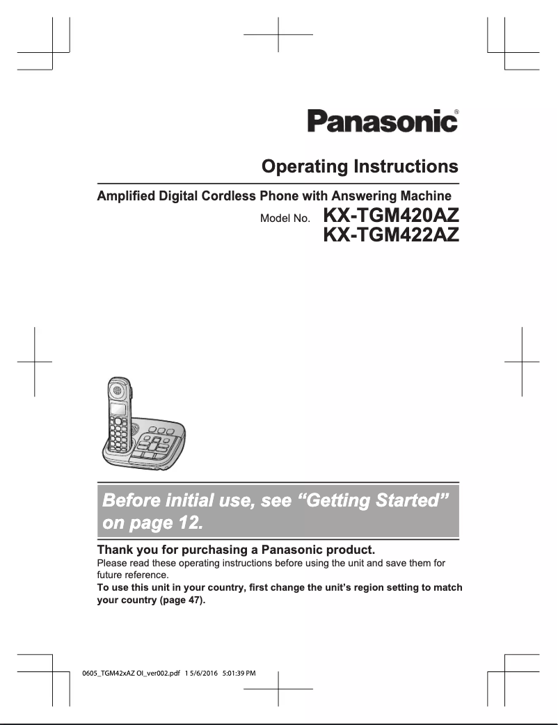 Page 1 de la notice Manuel utilisateur Panasonic KX-TGM422