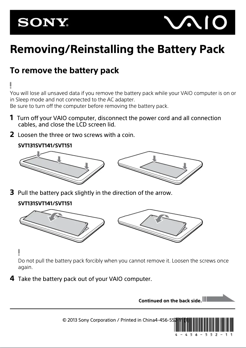 Page 1 de la notice Guide d'installation Sony Vaio Tab 14 SVT14122CXS