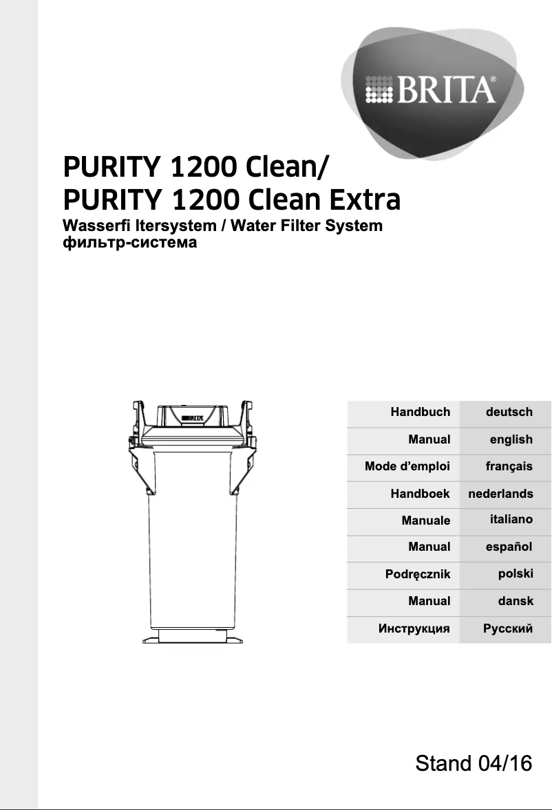 Page 1 de la notice Manuel utilisateur BRITA Purity 1200 Clean Extra