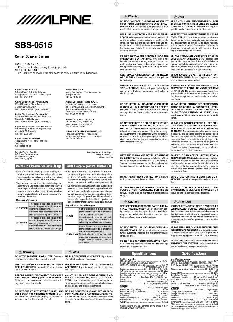 Página 1 del manual Manual de usuario Alpine SBS-0515