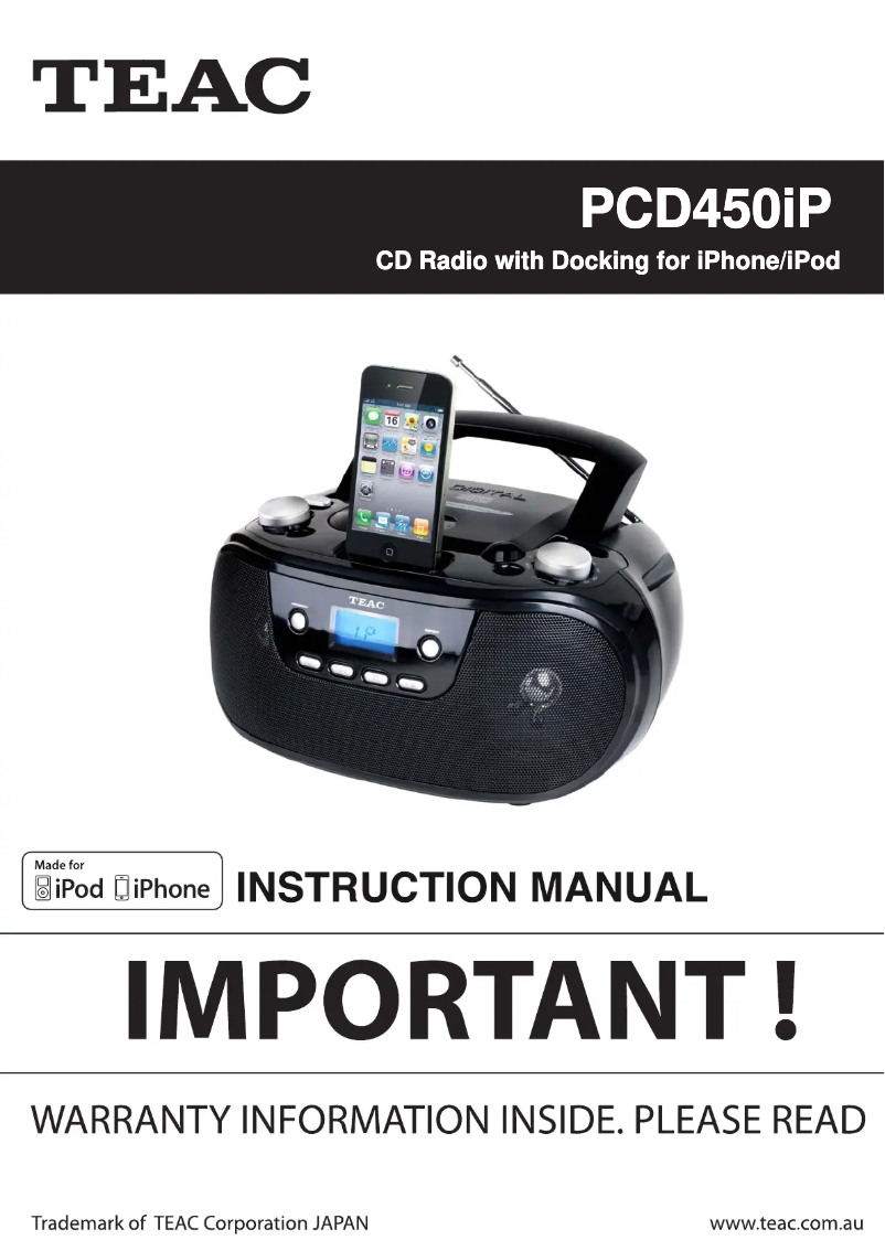 Page 1 de la notice Manuel utilisateur Teac PCD450iP