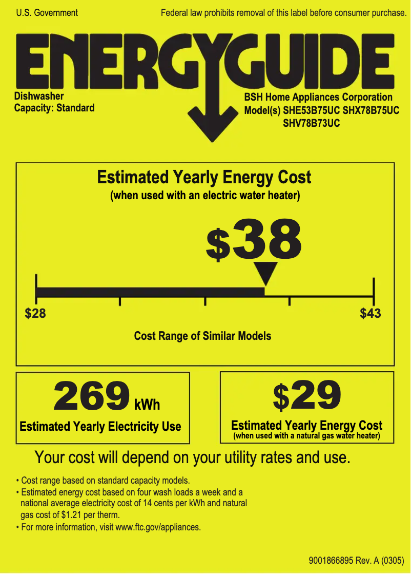 Page 1 de la notice Label énergétique Bosch SHV78B73UC
