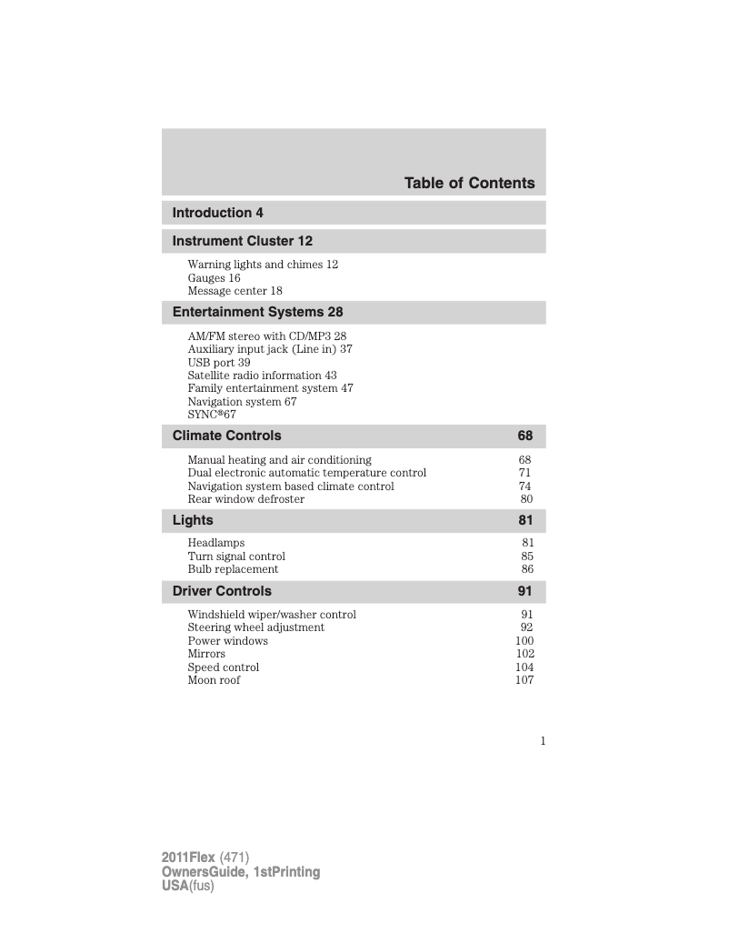 Page 1 de la notice Manuel utilisateur Ford Flex (2011)