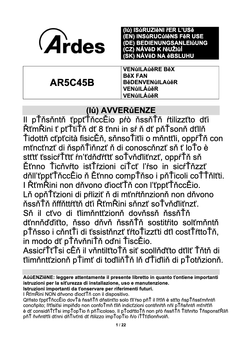 Image de la première page du manuel de l'appareil AR5C45B