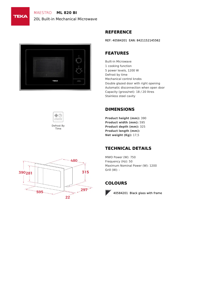 Page 1 de la notice Fiche technique Teka ML 820 BIS