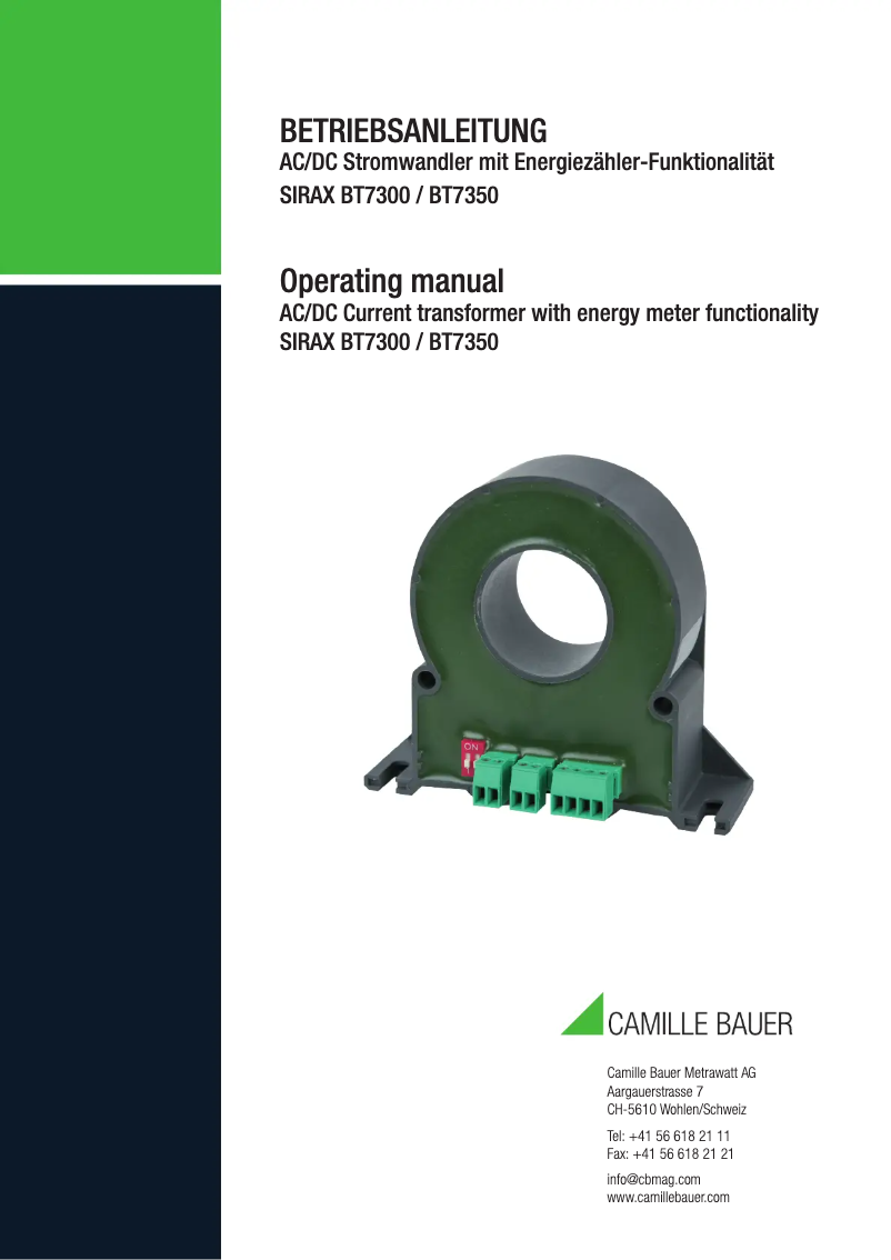 Page n°1 - Manuel utilisateur Camille Bauer SIRAX BT7300