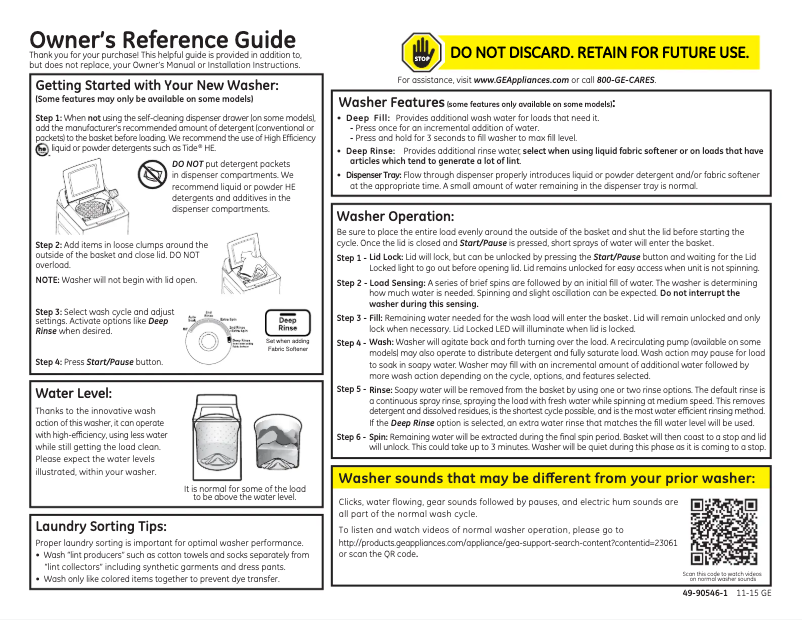Página 1 del manual Manual de usuario GE GTW490ACJWS