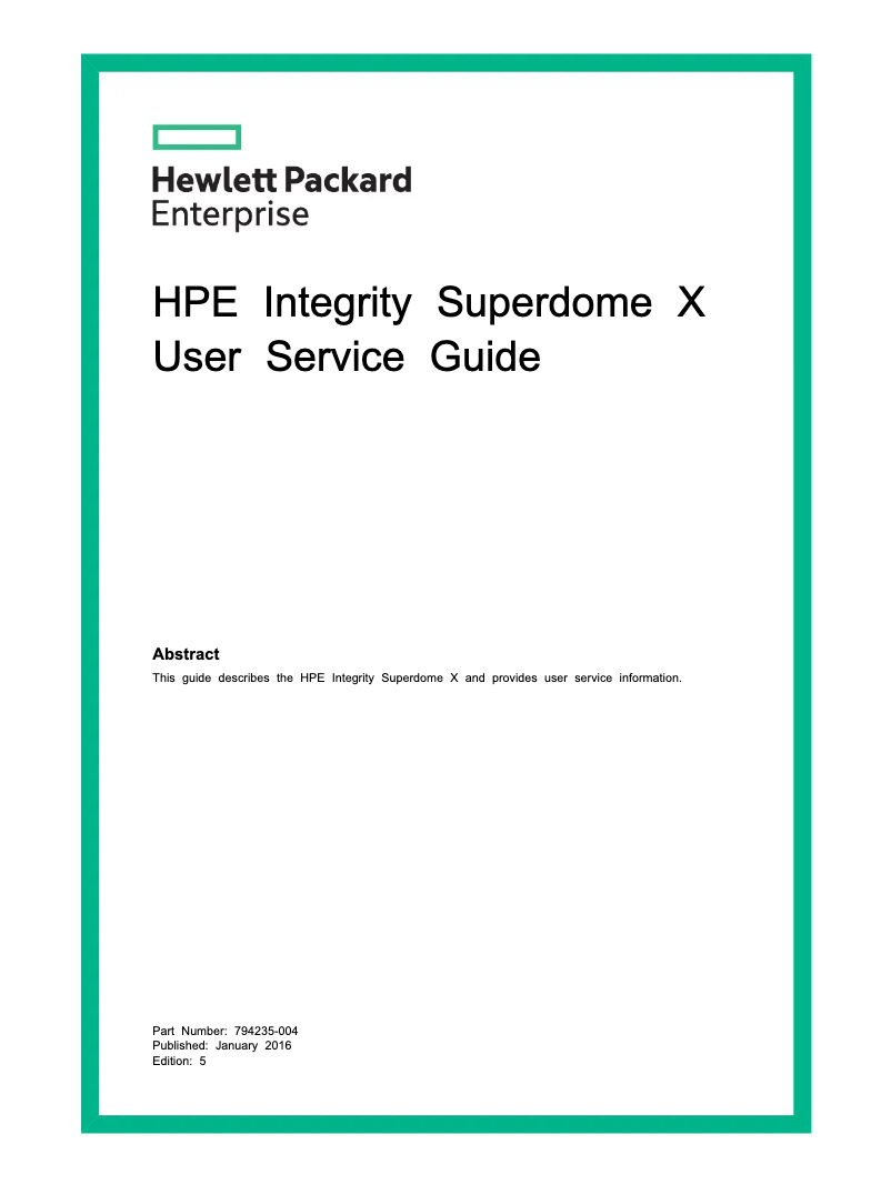 Imagen de la primera página del manual del dispositivo Integrity Superdome X