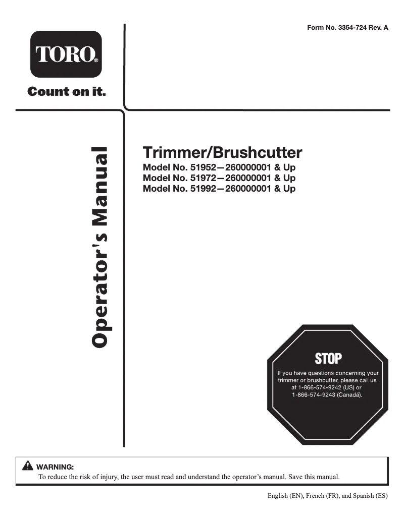 Page n°1 - Manuel utilisateur Toro 51952