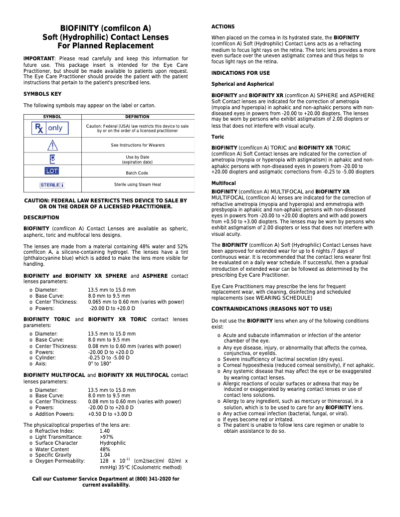 Page n°1 - Manuel utilisateur CooperVision Biofinity