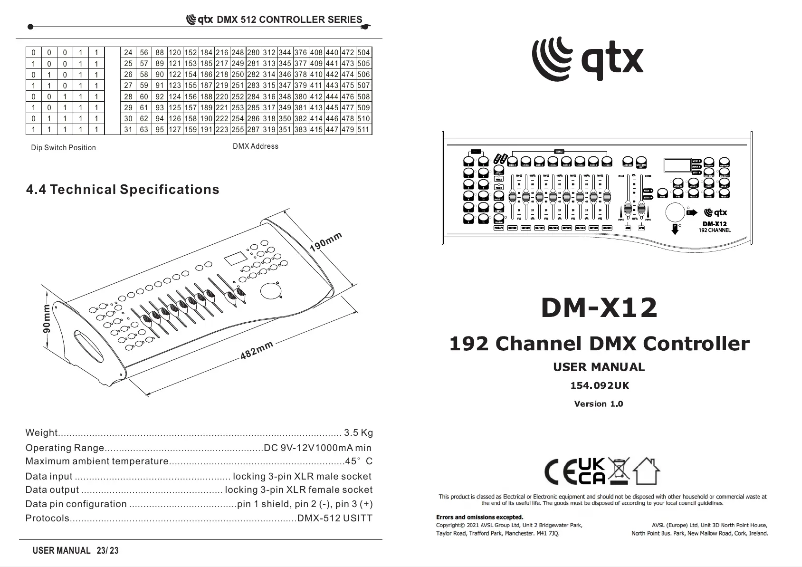 Page 1 de la notice Manuel utilisateur Qtx DM-X12