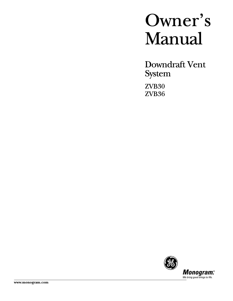 Page 1 of the manual Use and Maintenance Manual GE ZVB36BBBB