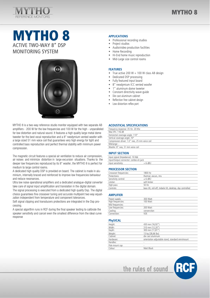 Page 1 de la notice Fiche technique RCF MYTHO 8