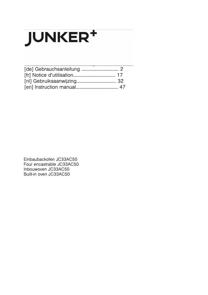 Page 1 de la notice Manuel utilisateur Junker JC33AC50