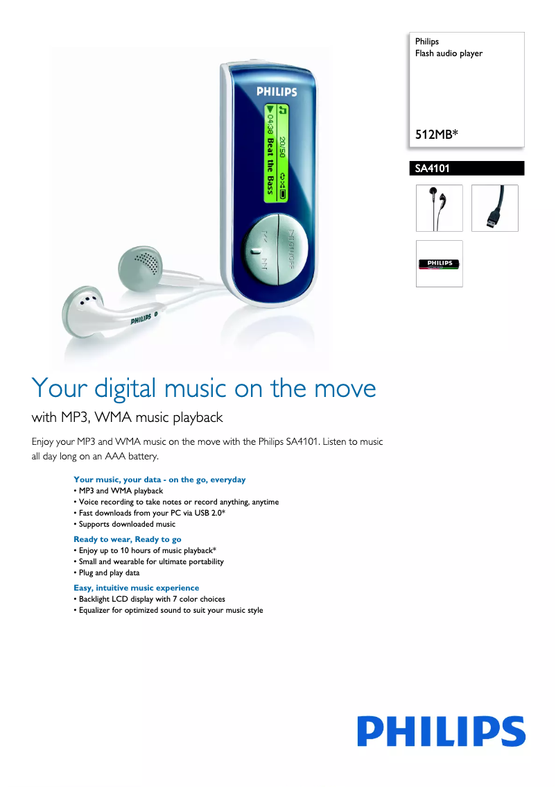 Page n°1 - Fiche technique Philips SA4101