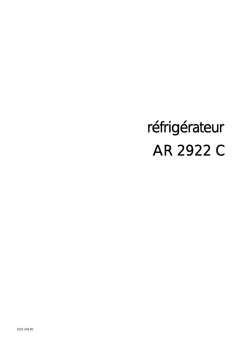 Page n°1 - Manuel utilisateur Arthur Martin-Electrolux AR2922C