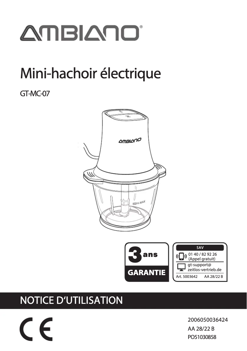 Page n°1 - Manuel utilisateur Ambiano GT-MC-07