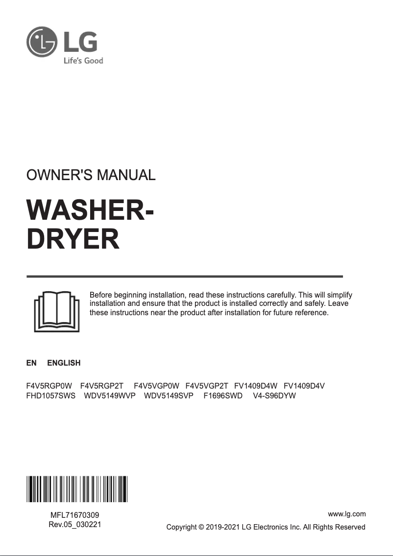 Page 1 de la notice Manuel utilisateur LG FV1409D4V