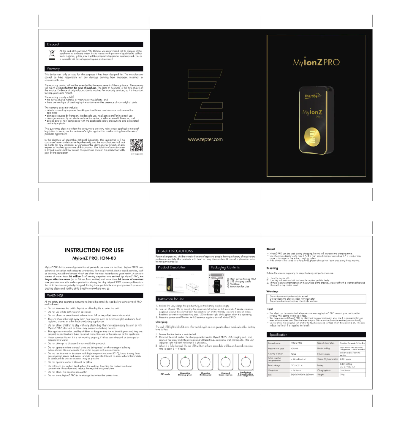 Page n°1 - Manuel utilisateur Zepter MY IONZ Pro ION-03