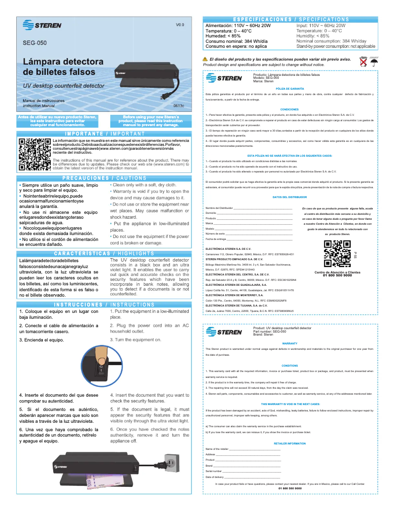 Page 1 de la notice Manuel utilisateur Steren SEG-050