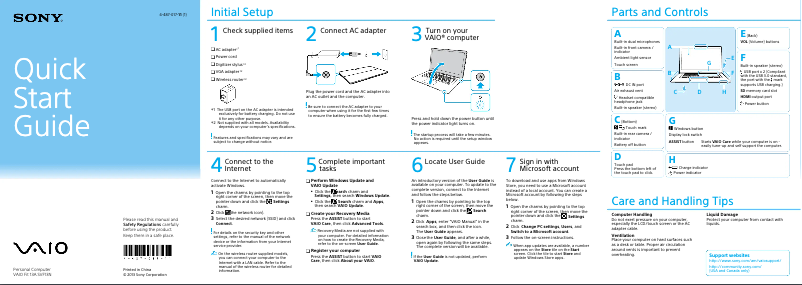 Page n°1 - Guide d'installation Sony Vaio Fit 13 SVF13N190X