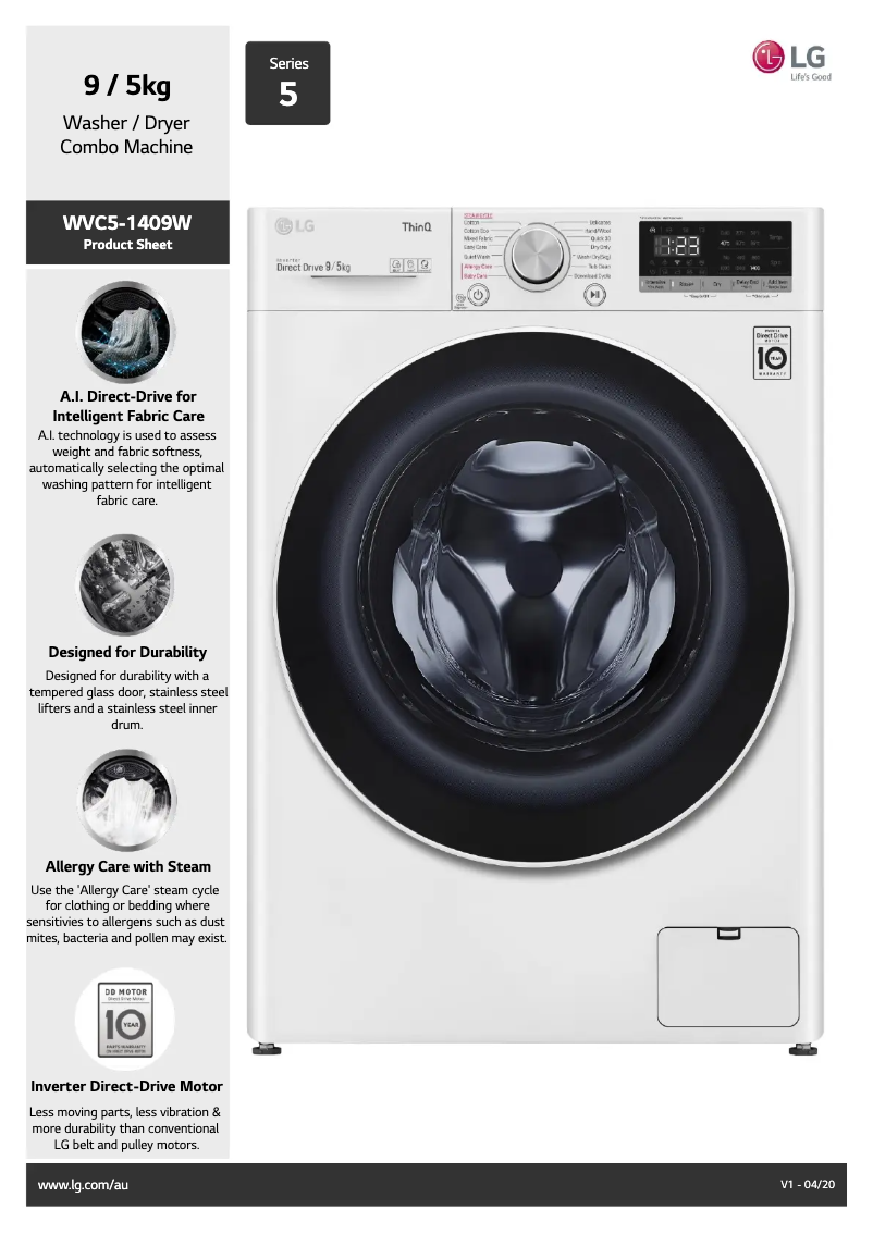 Page 1 de la notice Fiche technique LG WVC5-1409W