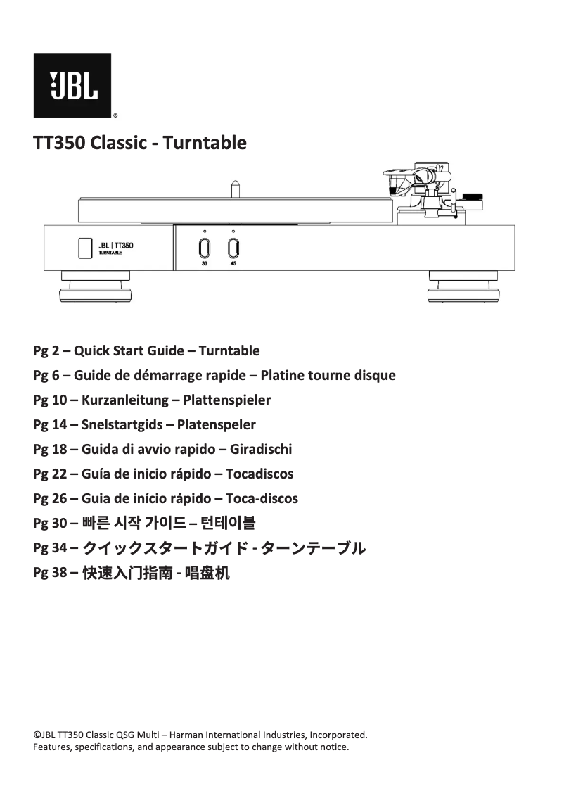 Page n°1 - Manuel utilisateur JBL TT350 Classic