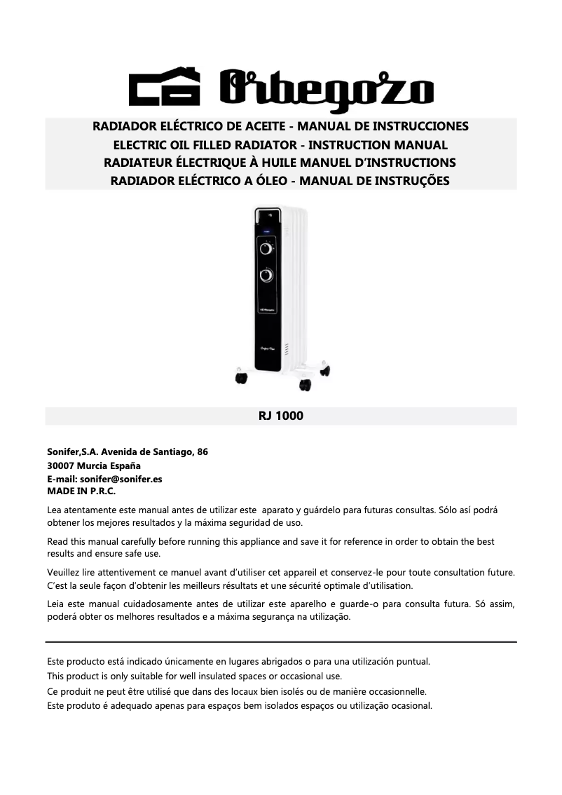 Page 1 de la notice Manuel utilisateur Orbegozo RJ 1000