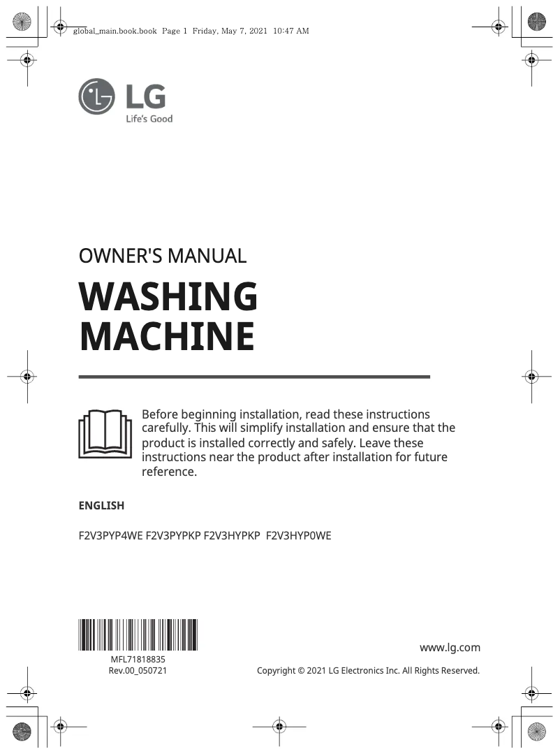 Page 1 de la notice Manuel utilisateur LG F2V3HYP0WE