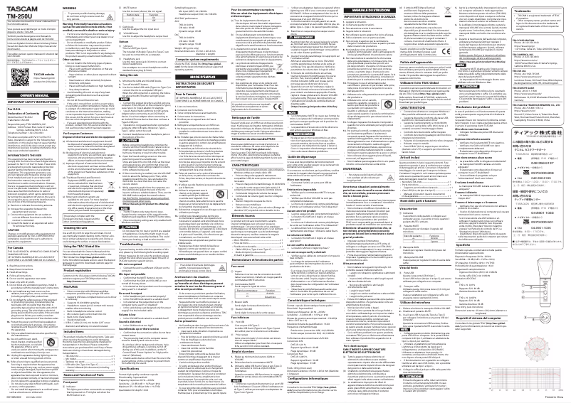 Image de la première page du manuel de l'appareil TM-250U