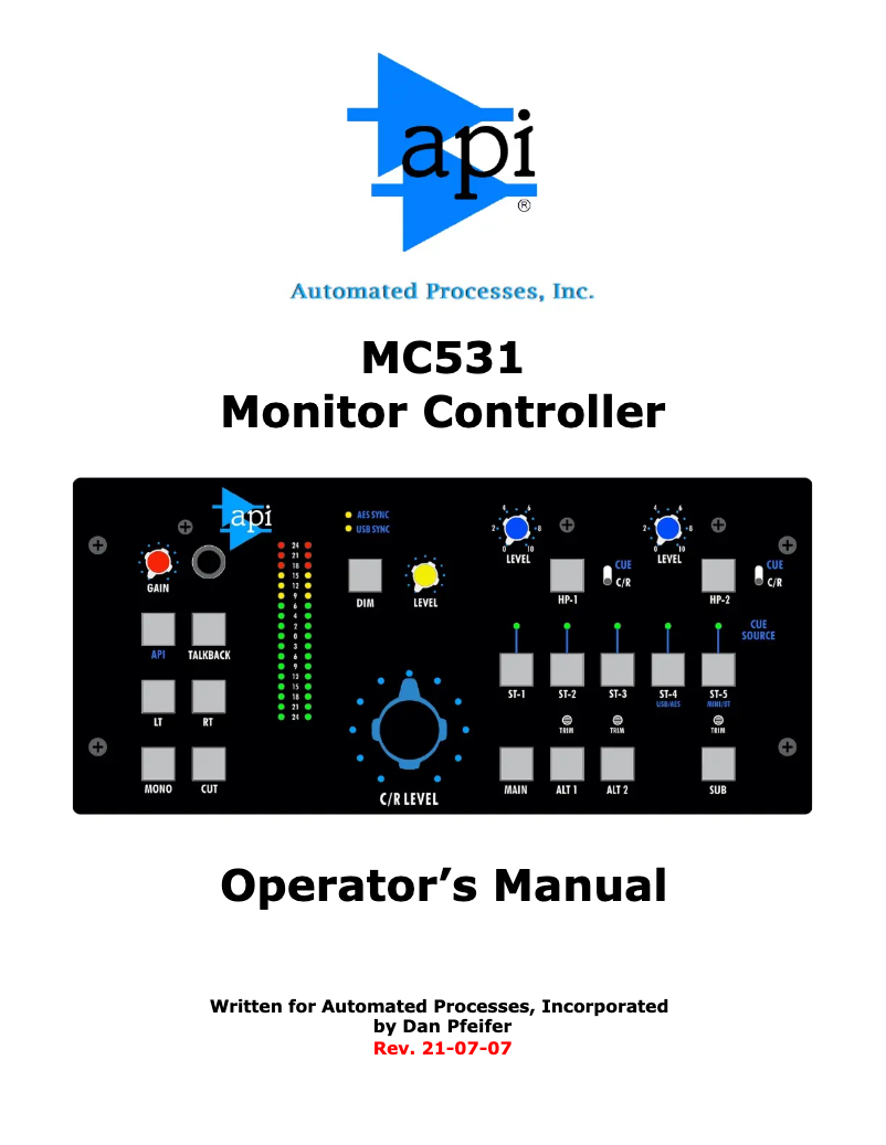 Page n°1 - Manuel utilisateur API Audio MC531