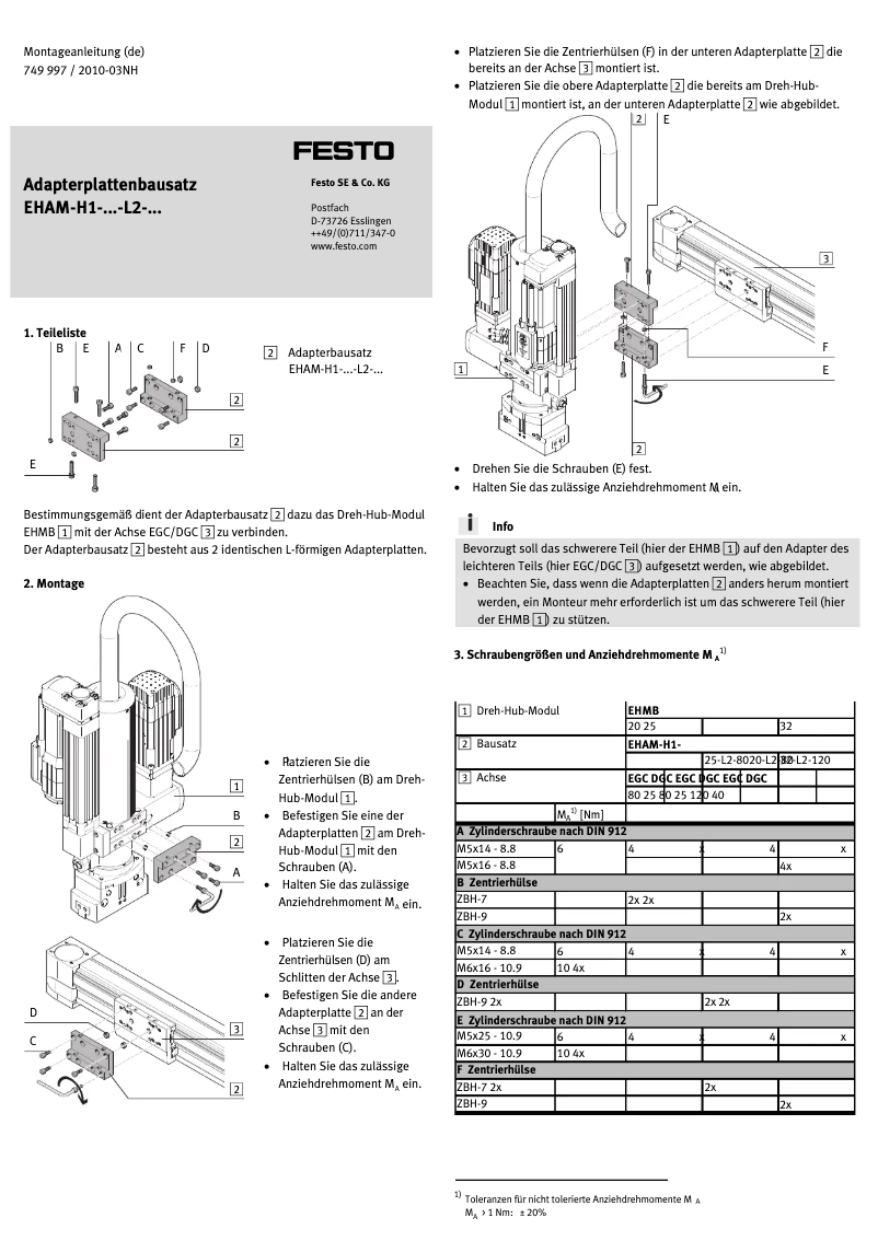 Page 1 de la notice Manuel utilisateur Festo EHAM-H1-20-L2-80