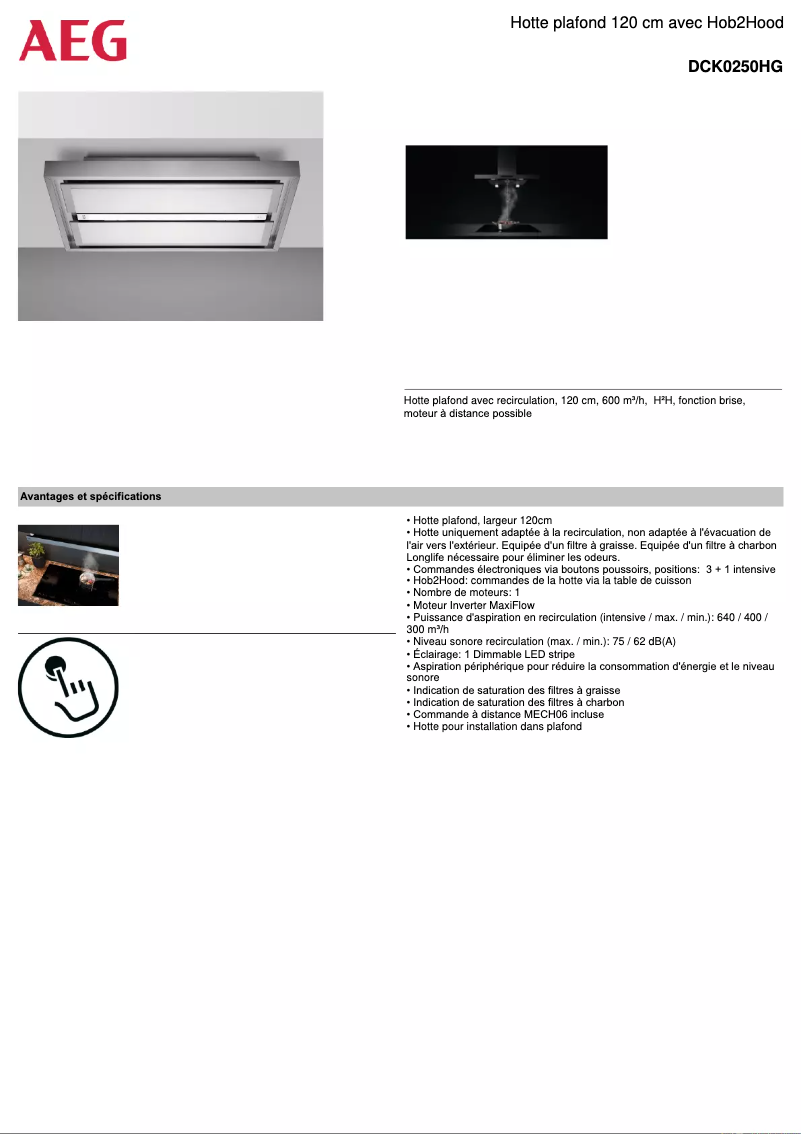Página 1 del manual Ficha técnica AEG DCK0250HG