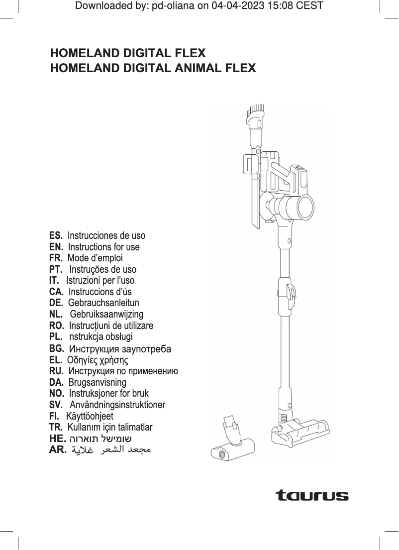 Page 1 de la notice Manuel utilisateur Taurus Homeland Digital Animal Flex