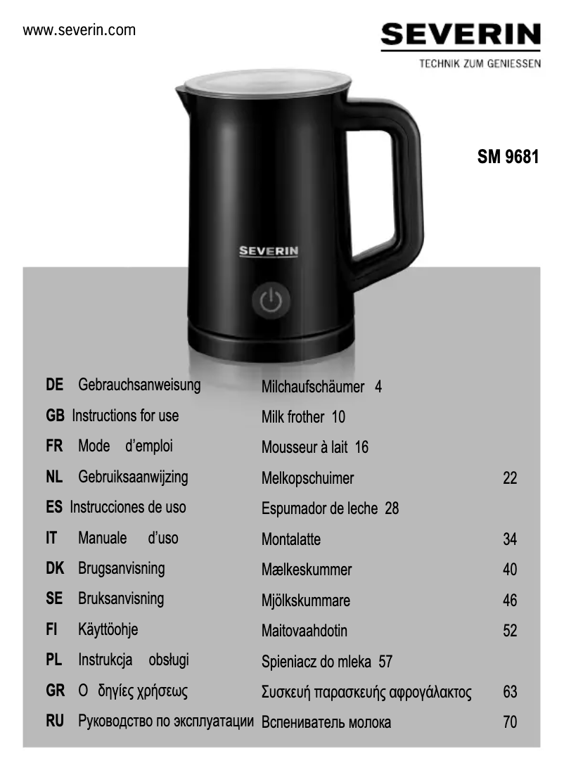 Page 1 de la notice Manuel utilisateur Severin SM 9681