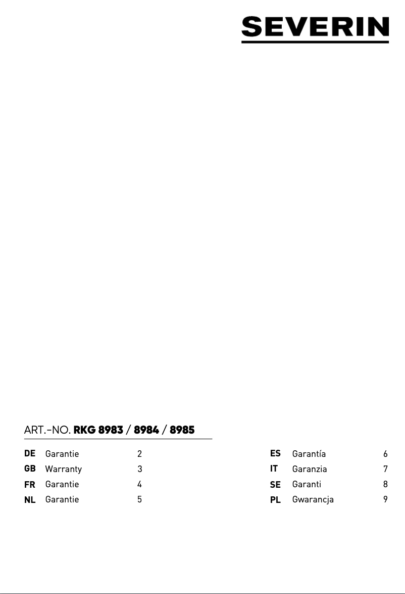 Page 1 de la notice Informations de garantie Severin RKG 8985