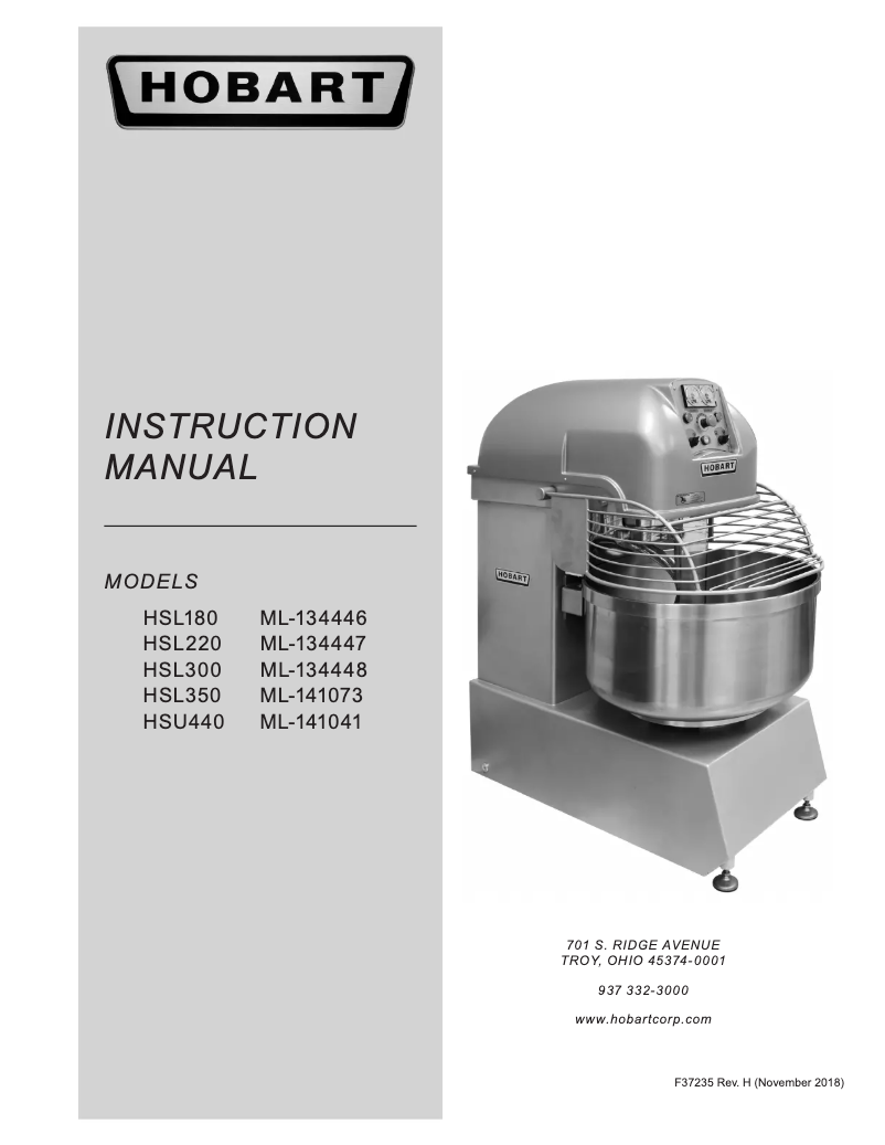 Page n°1 - Manuel utilisateur Hobart HSL180