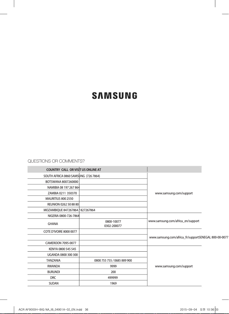 Page 1 de la notice Manuel utilisateur Samsung AX1AH9000WK