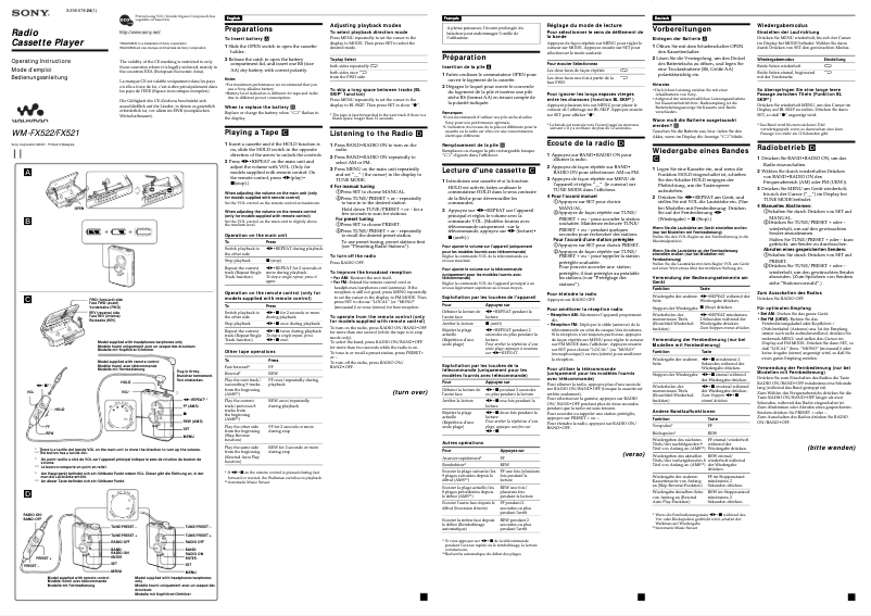 Page 1 de la notice Manuel utilisateur Sony Walkman WM-FX522