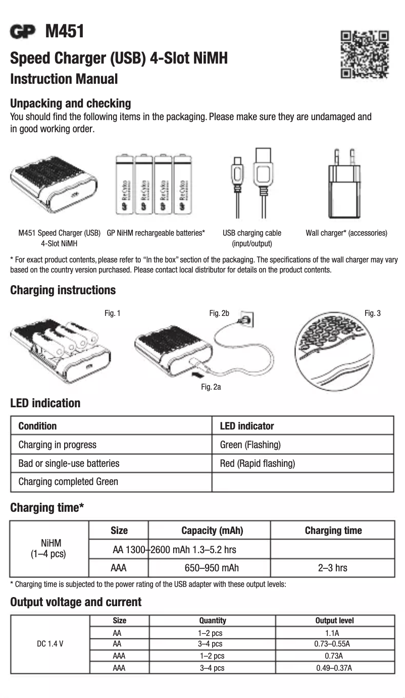 Page 1 de la notice Manuel utilisateur GP Batteries M451
