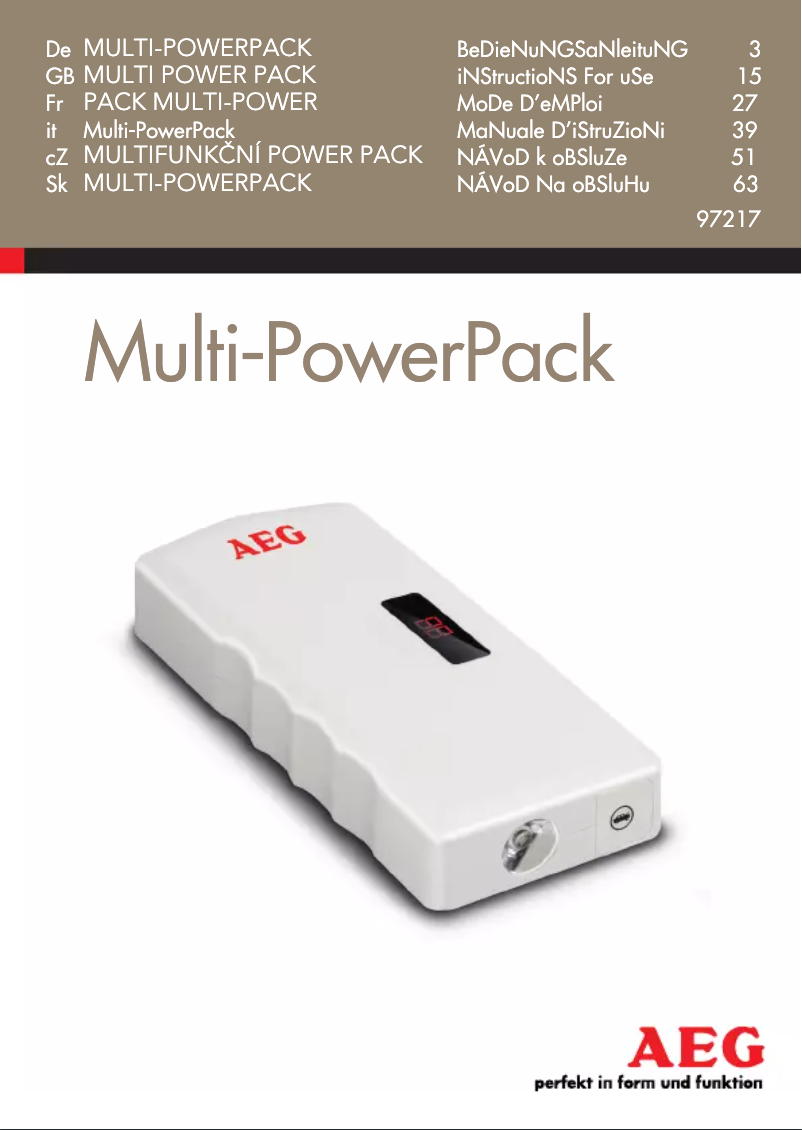 Page 1 de la notice Manuel utilisateur AEG Multi-Powerpack 97217