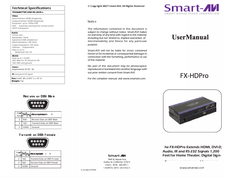 Page n°1 - Manuel utilisateur Smart-AVI FX-HDPROS