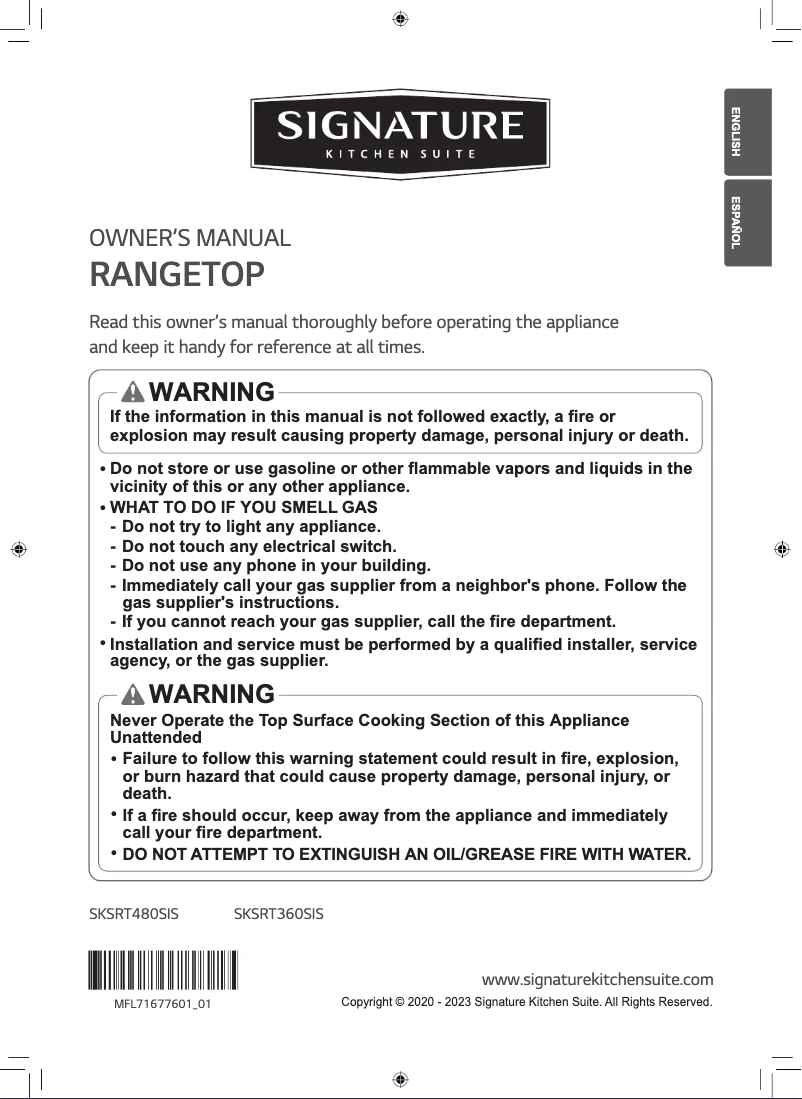 Page n°1 - Manuel utilisateur Signature SKSRT480SIS