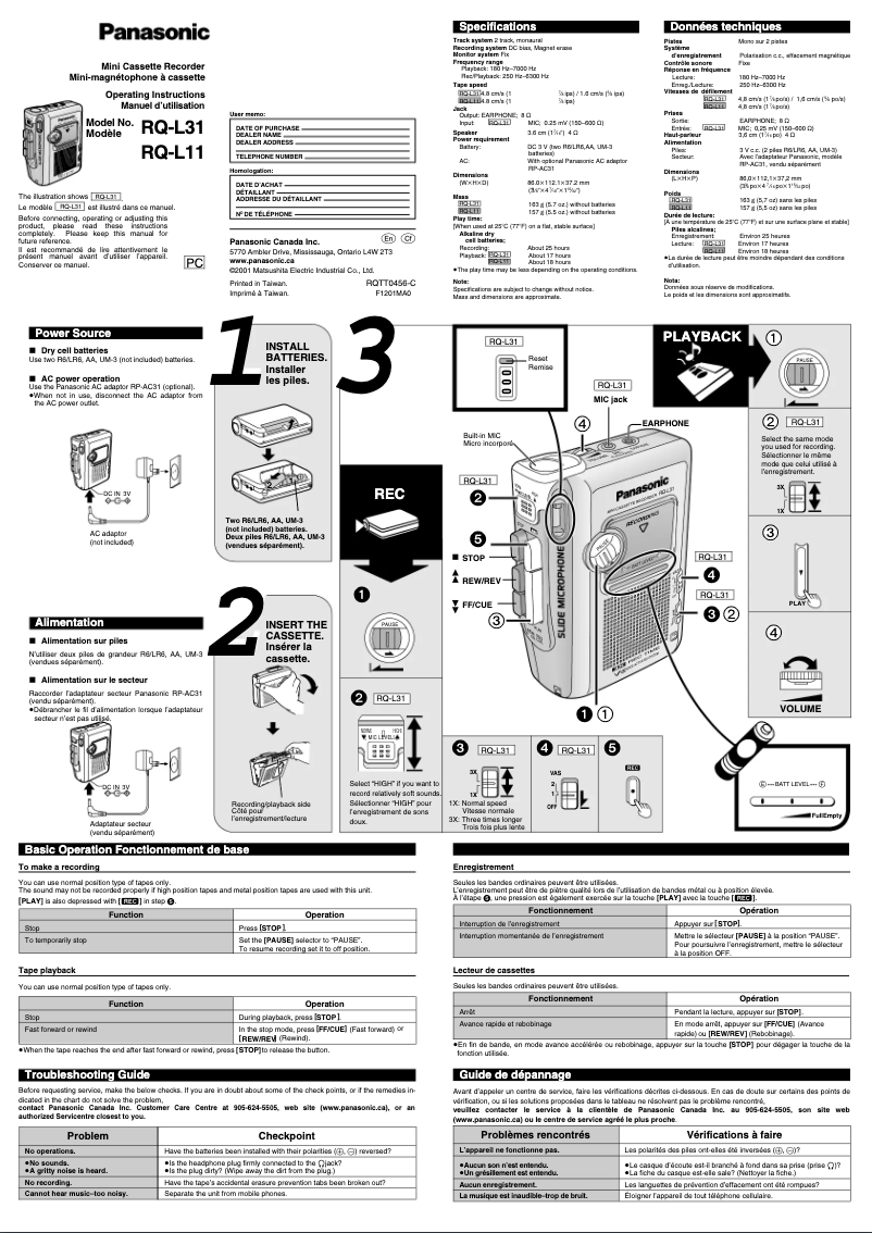 Image de la première page du manuel de l'appareil RQ-L31