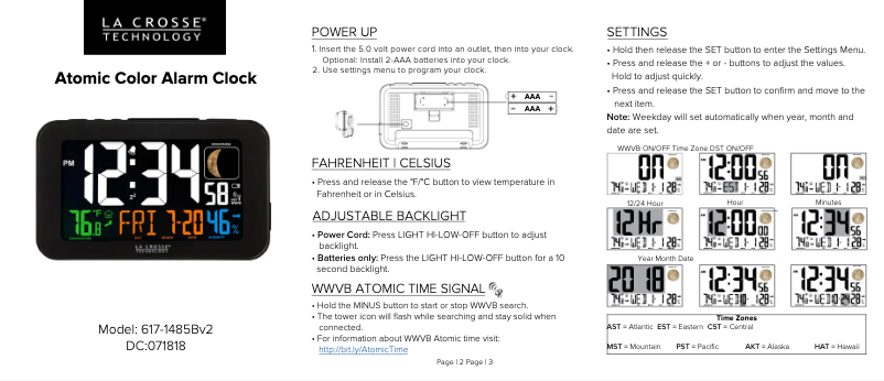 Page 1 de la notice Guide de démarrage rapide La Crosse Technology 617-1485BV2